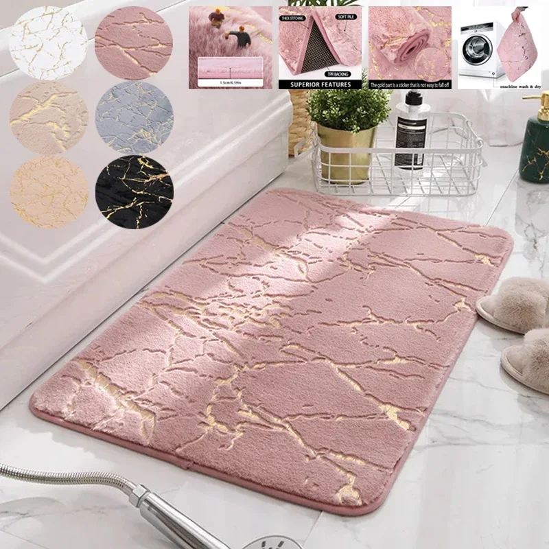 Faux Fur Rabbit Pink Bath Mat Modern Living Room Area Small Rug Washable Bedroom Bathroom Rectangle Non Slip Toilet Floor Mat