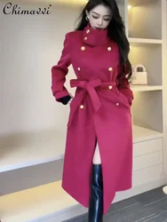 Fashion Trench Coat Women Autumn Winter New High-End Long Sleeve Loose Elegant Waist-Controlled Slimming Mid-Length Coats