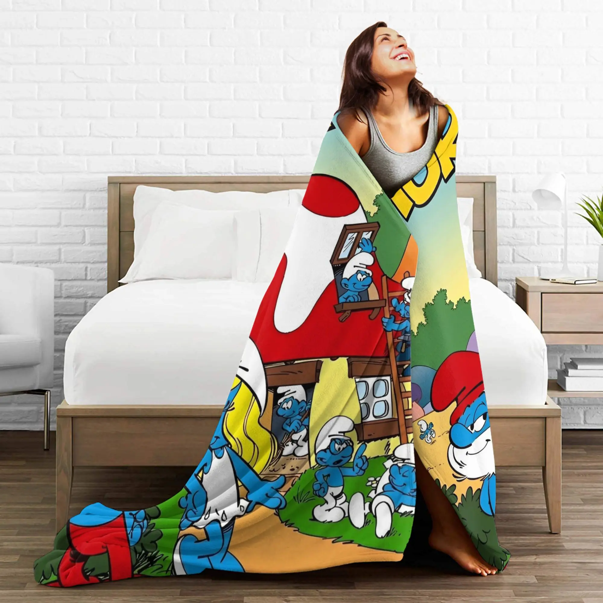 S-Smurfs الكرتون المشجعين أنيمي رمي بطانية للأريكة لينة مريحة بطانية قطيفة 50x60 بوصة أحجام متعددة المفارش #6