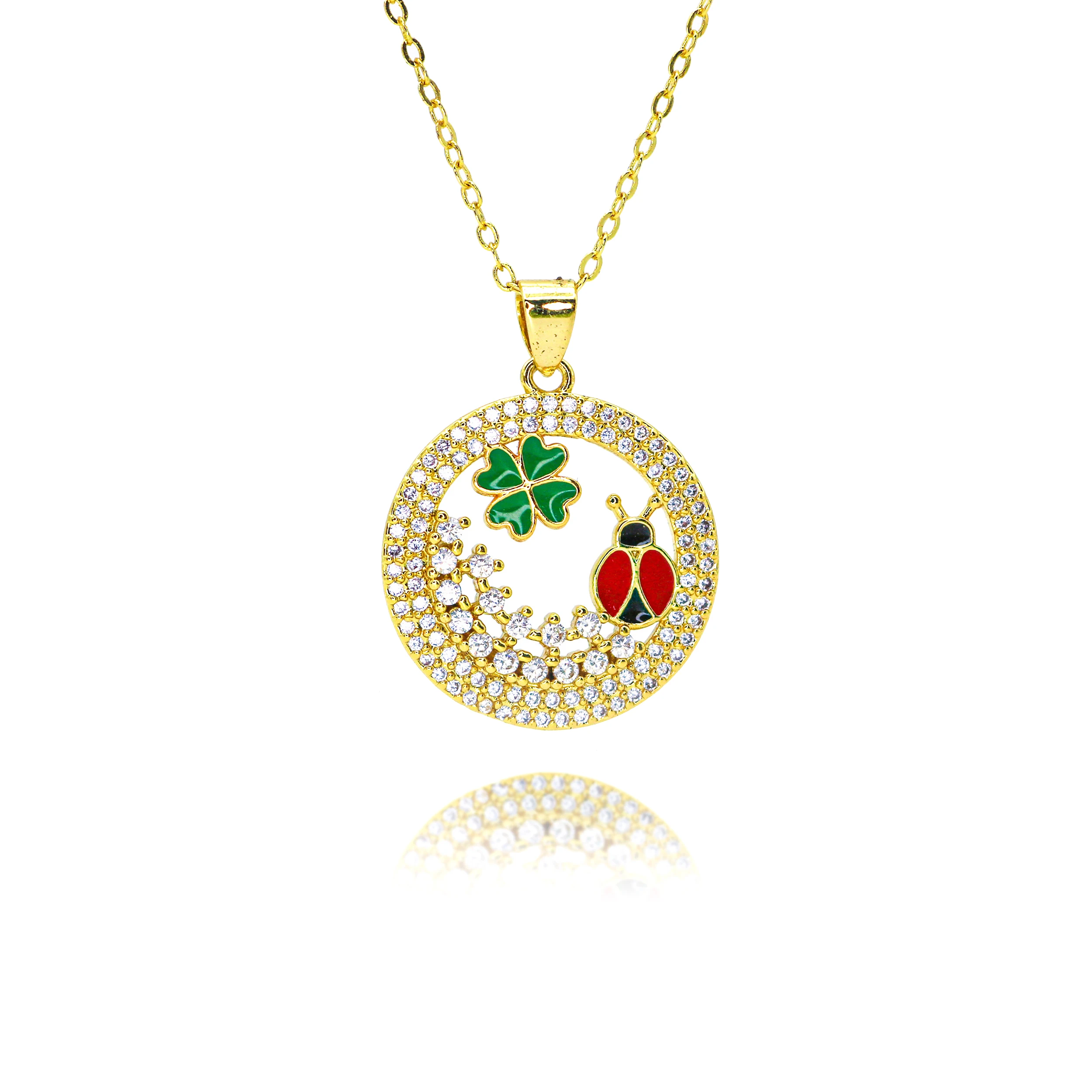 Gold Color ladybug Charms for Necklace Bracelets Earrings Clavicle Chain Dark Pink CZ Pave Animal Pendant DIY Jewelry Accessory
