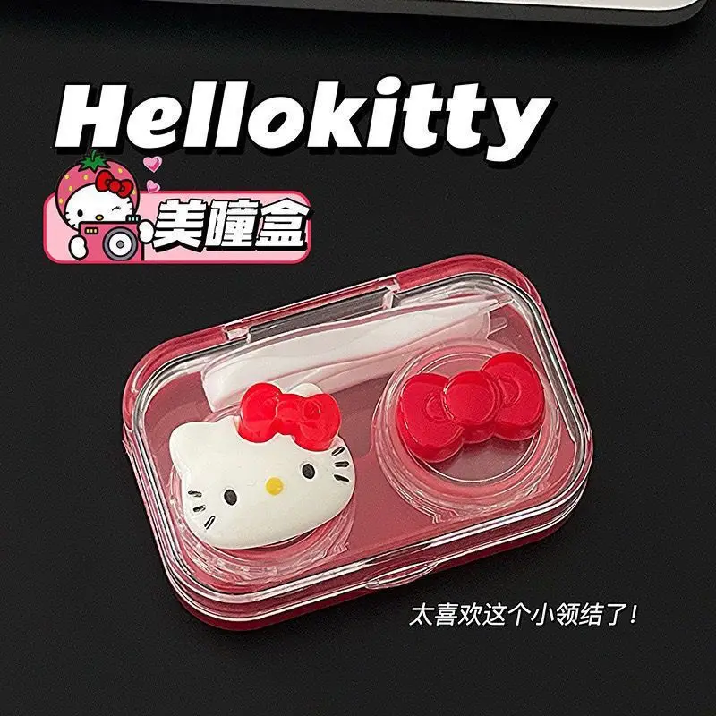 Kawaii Hello Kitty Mini Contact Lens Case Anime Girls Travel Portable Kit Holder Glass Cosmetic Contact Lenses Beauty Container