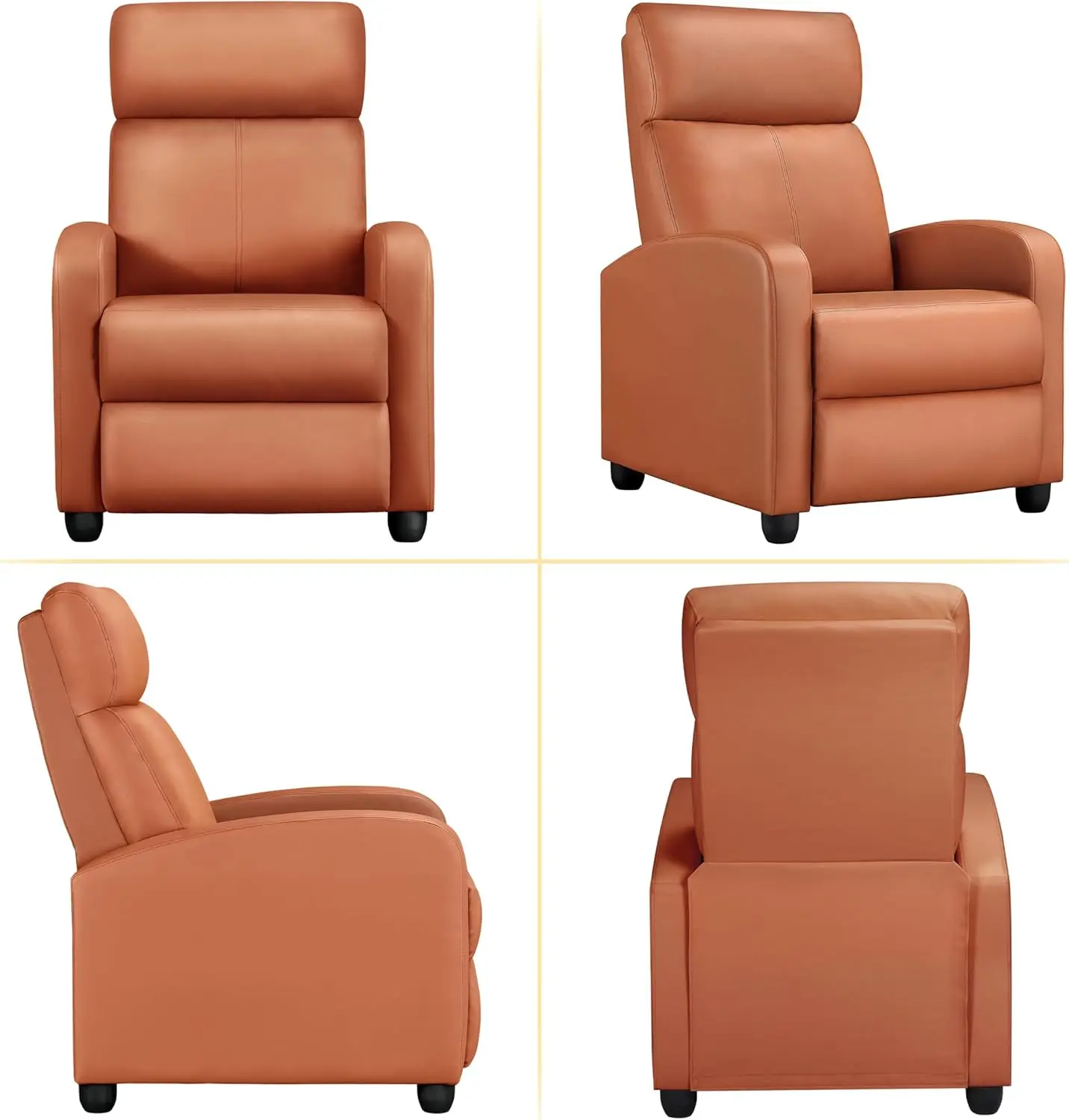 Silla reclinable de cuero PU, asiento de cine en casa con soporte Lumbar sobrerelleno, esponja de alta densidad, sillón de empuje bronceado