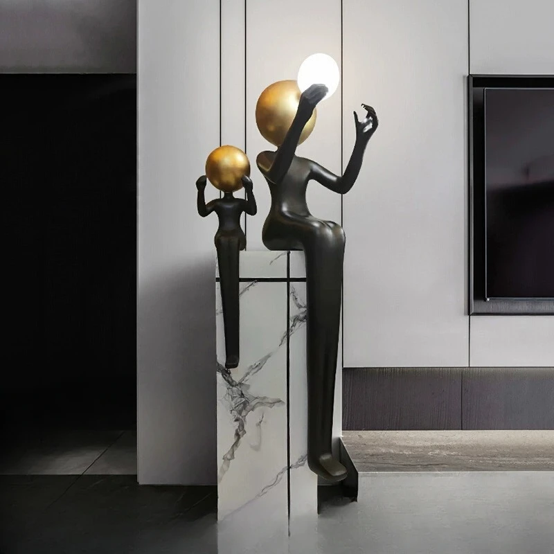 Art: humanoid sculpture, floor lamp, light luxury, living room, abstract figures, creative vertical ornaments, lamp