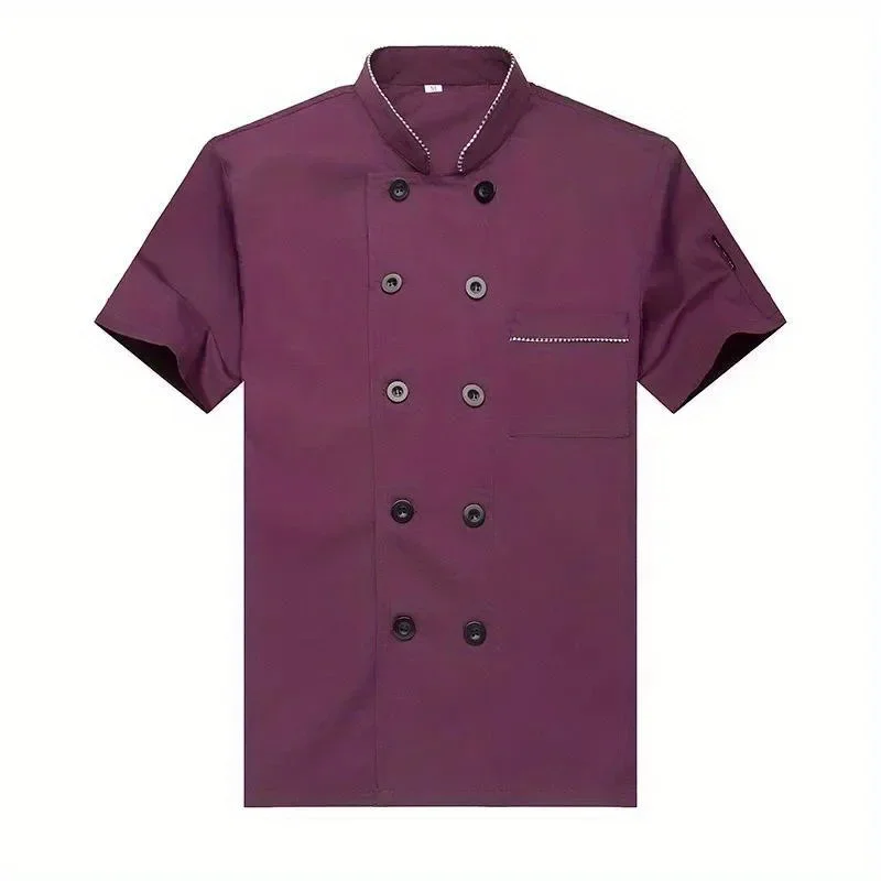 Oddychający męski uniform kucharski z krótkim rękawem w jednolitym kolorze do restauracji hotelowej i kuchni restauracyjnej