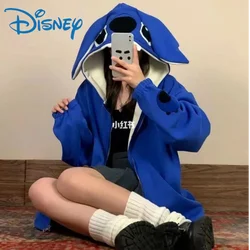 Disney Stitch Cartoon Fashion Jackets Zip-Up Sweatshirt Cotton Y2k Plush Thick Autumn Winter Hooded Hoodies Coat Clothes