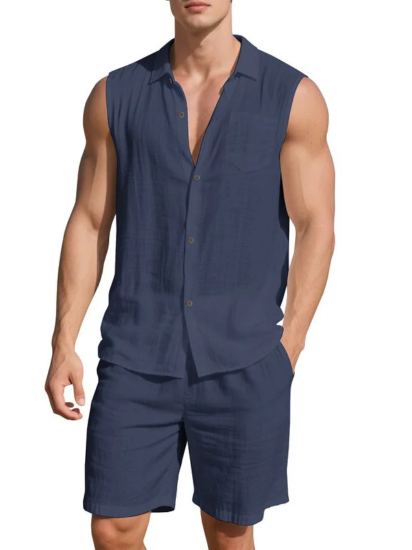 

Summer Casual Linen Set Men's Svel Collared irt orts Thin Two-Piece Set Lightweight Comfortable Breathable Youth Fa...
