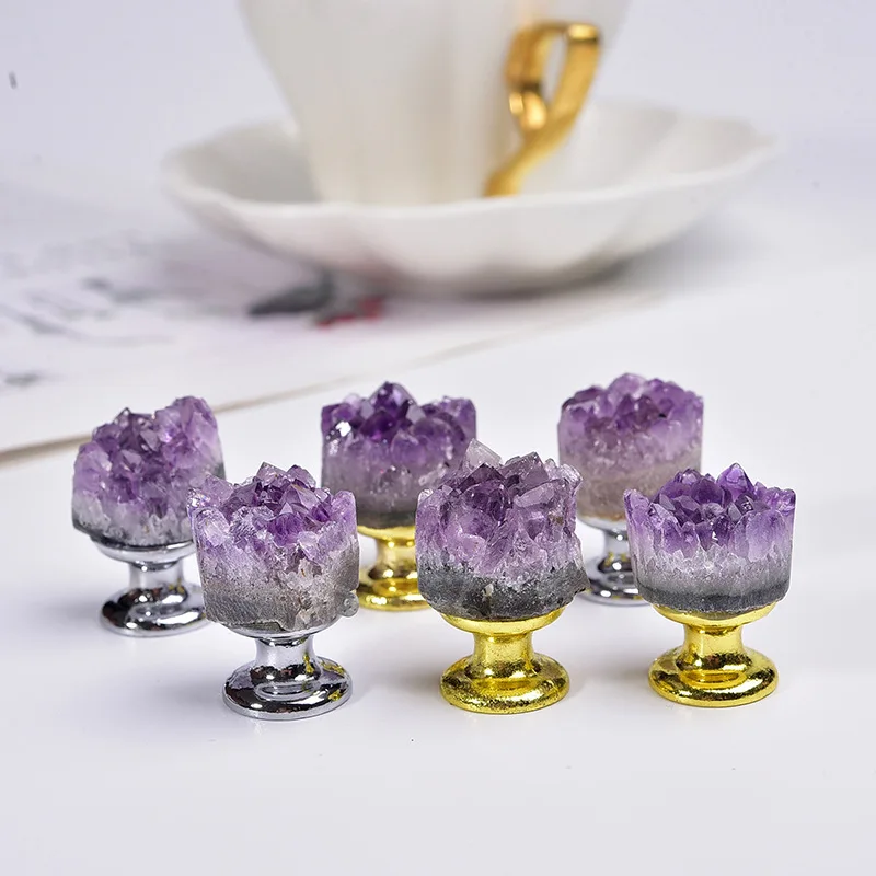 Natural amethyst pull handle for wardrobe door drawer handles single hole cabinet cabinet door amethyst handle