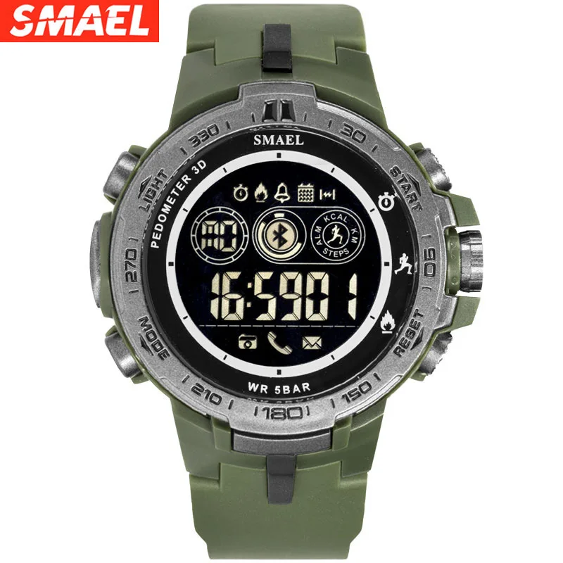 Smael smael Jam Tangan Digital นาฬิกากีฬาผู้ชายอิเล็กทรอนิกส์บลูทูธกันน้ำ50เมตร8012