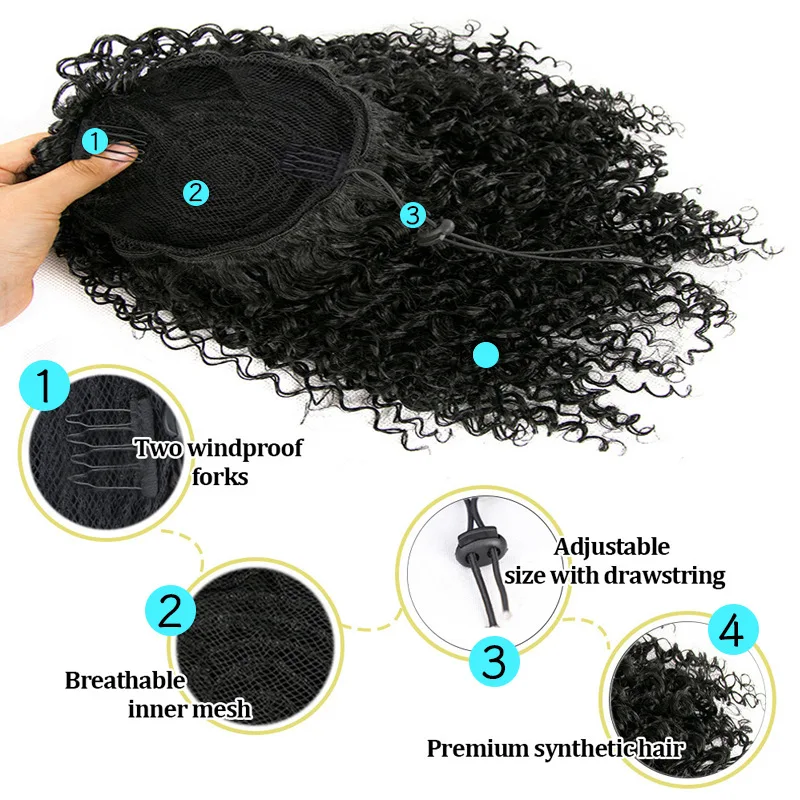 14inch Fluffy Drawstring Ponytail Hair Extension Short Afro Kinky Curly Ponytail for Women Synthetic Hairpiece Hair Ponytail Wig