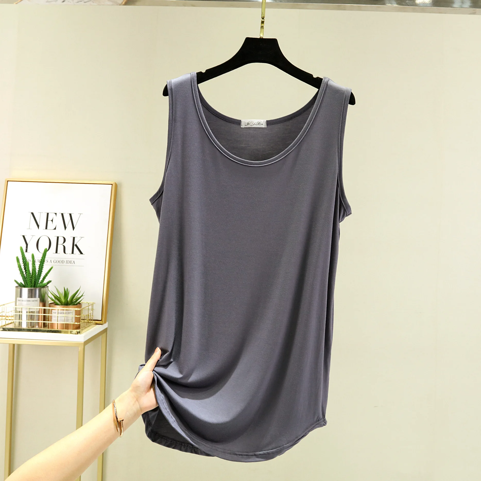 Summer Modal Long Tank Tops solid color Women Casual Basic T-shirts sleeveless Loose camis Plus size streetwear