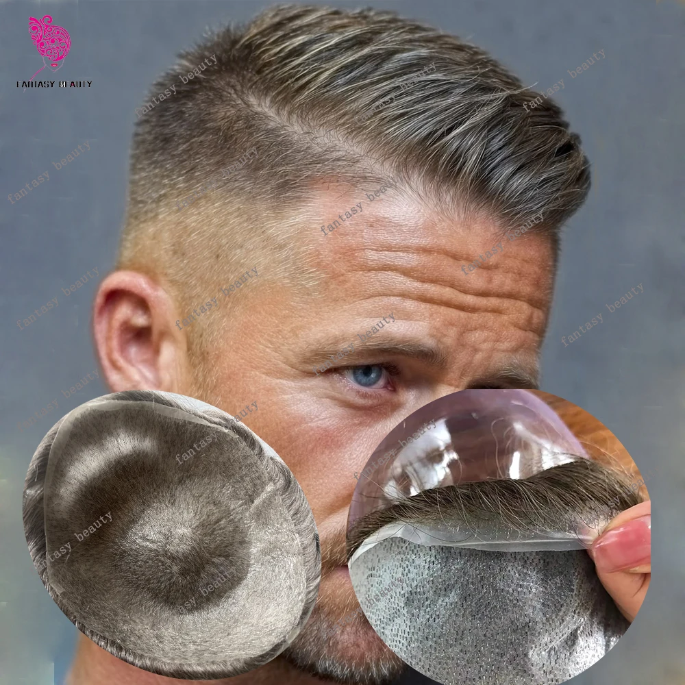 

1b30 540# White Grey 0.02mm Super Ultra Thin Skin Men Toupee Light Brown Natural Human Hair Invisible System Male Hair Prosthesi