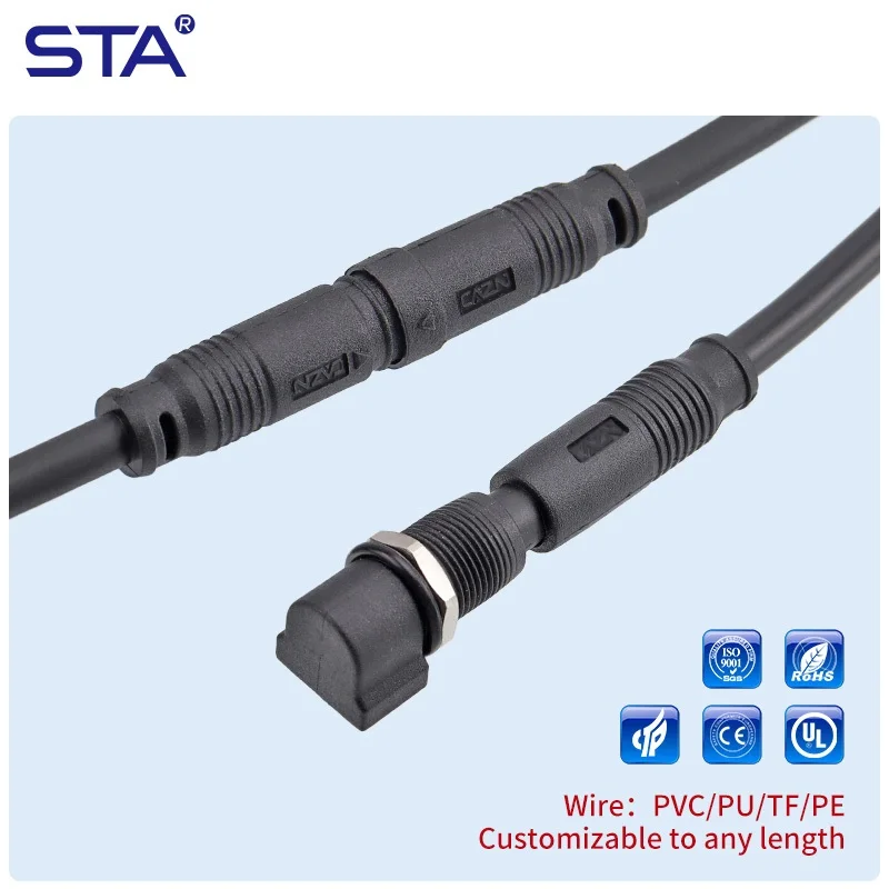 M8 Plastic Waterproof Connector Male Female IP67 Quick Lock Push Pull Overmolded Plug 3 4 5 6 8 Pin