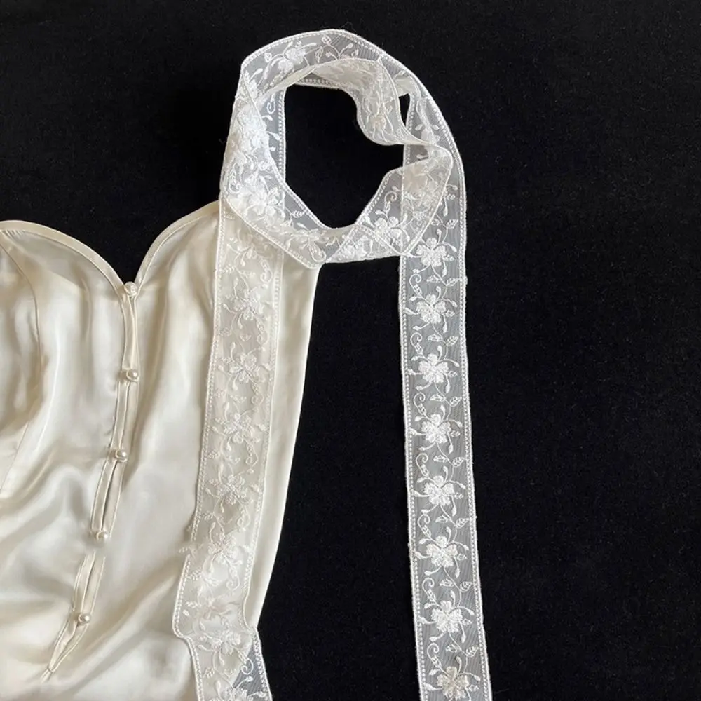 Luxury Flower Lace Neck Strap Dressing Decoration Korean Style Hair Band Neckerchief Transparent Long Ribbon Outdoor