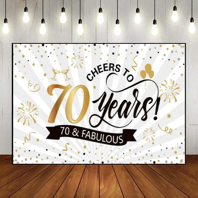 Happy 70th Birthday Photo Background 70years Party Backdrop Photography Banner Man Woman Balloon Wall Decoration Golden Custom