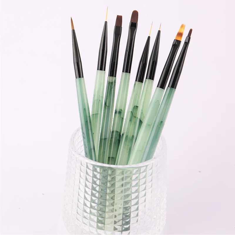 1/8PCS Green Acrylic Rod Nail Art Pen Brush Coloring Pen Round Light Therapy Pen Halo Pen Nail Drawing Pen Flower Pen