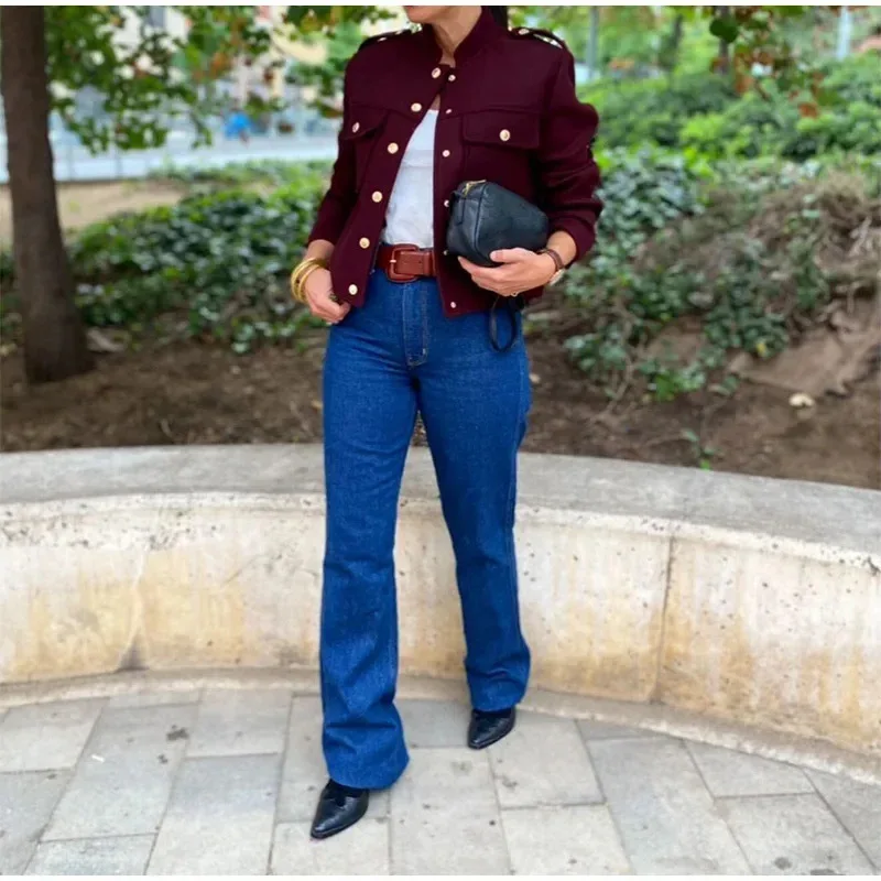 New in Spring Fashion Women Soft Tweed Bomber Jacket O-Neck Long Sleeve Pockets Buttons Loose Woolen Coat Female Streetwear