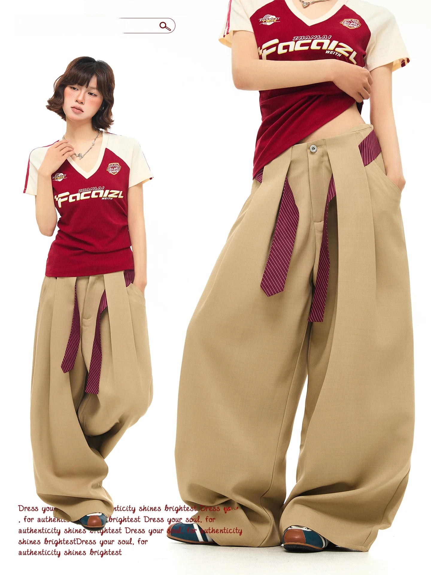 

Женские широкие брюки Chen Zhanlao Store: дизайнерские, с завязками на талии, струящиеся, повседневные, свободного кроя, качественные, длинные, прямого силуэта