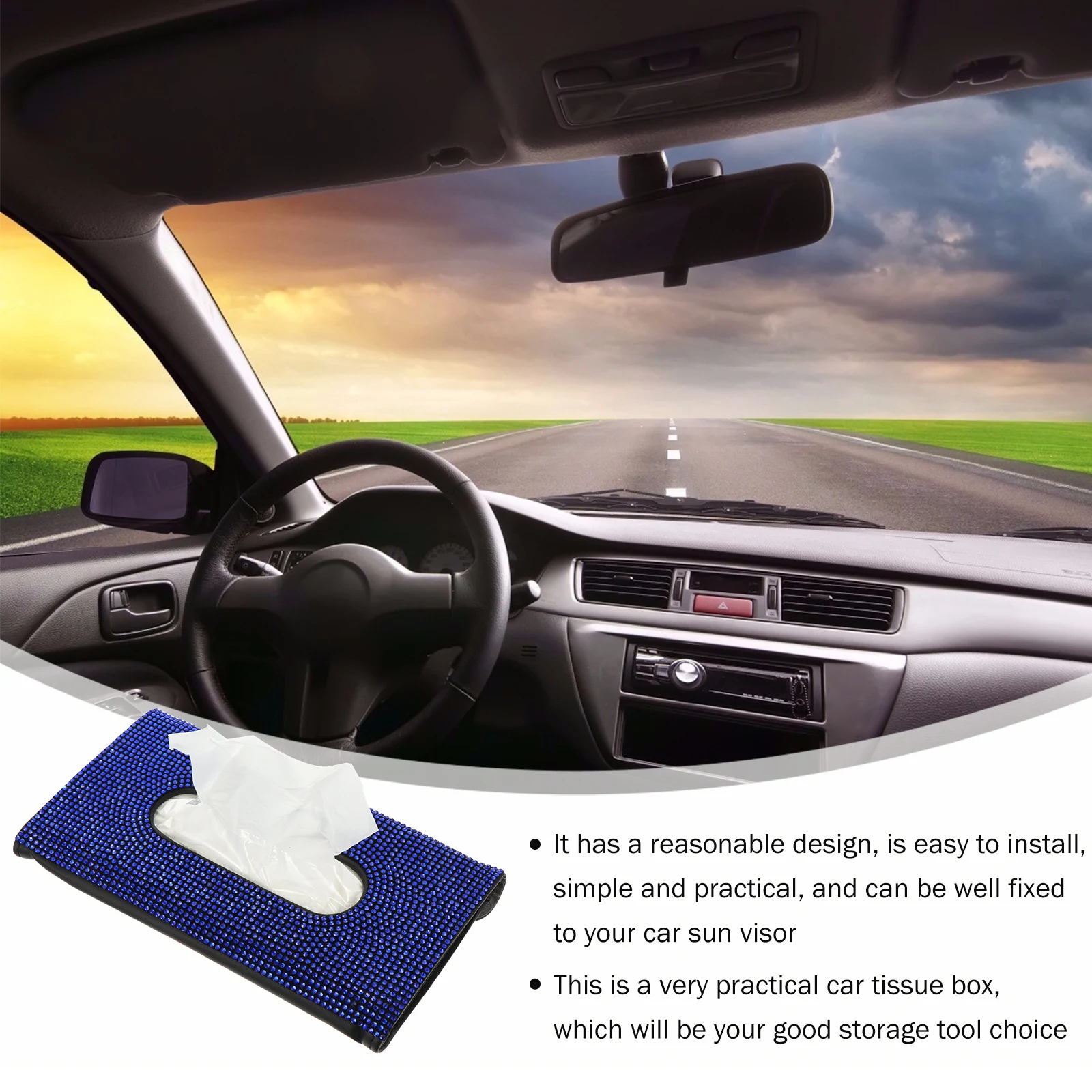 

Car Tissue Box Sun Visor Holder Napkin Case Beautiful Practical Easy Install Storage Diamond Fashionable Safe Durable