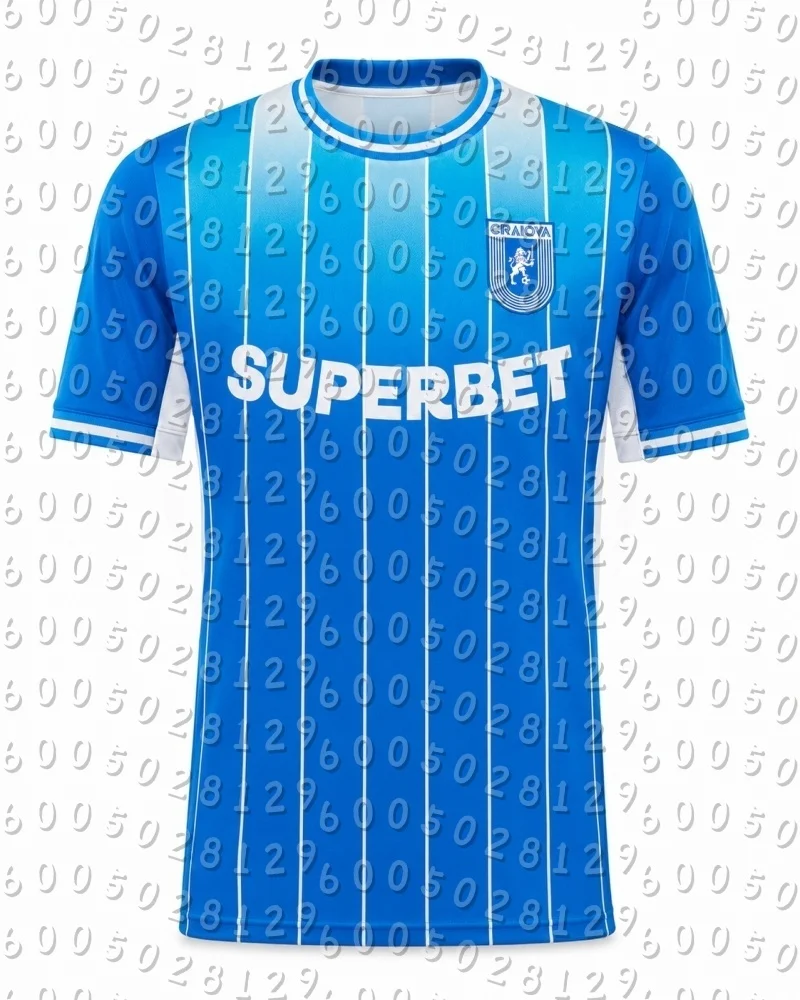 2026-27 Neues Herren Fußballtrikot Universitatea Craiova mit vertikalen Streifen, Kurzarm, für Fußballfans, Sport-T-Shirts für Familie und Kinder – Detail 1