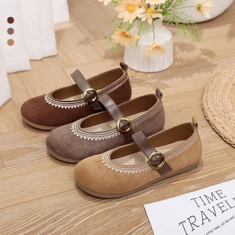 Spring New Fashion Mary Jane Single Shoes Flat Heel Old Beijing Cloth Shoes for Woman French Style Lightweight Woman Shoes