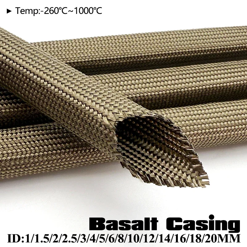 1000Deg.C 1M-10M  High-Temperature Resistance Basalt Fiberglass Sleeve Fireproof Insulation Tube for Electrical Equipment Wiring