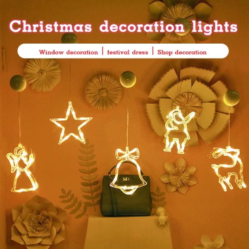 Christmas decoration suction cup lights snowman christmas tree pentagram curtains battery lights holiday small colourful lights