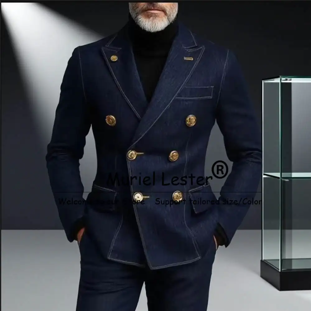 

Классические джинсовые костюмы для мужчин на свадьбу, двубортный пиджак, брюки, комплект из 2 предметов, смокинги для жениха, мужское платье для банкета, костюм для мужчин