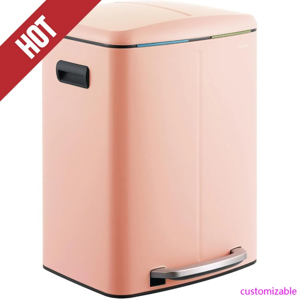 

Hot-HPM1005G Marco Прямоугольный мусорный бак с двойным ведром на 10,6 галлонов с мягкой крышкой, розовый фламинго, устойчивый к отпечаткам пальцев, Mo