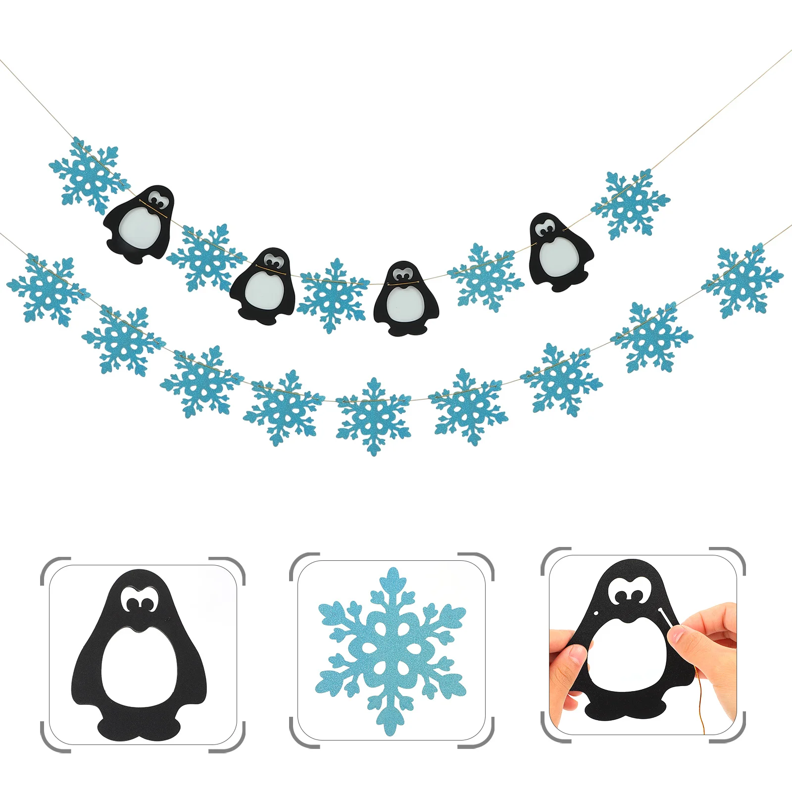 

2Pcs Christmas Snowflakes Banner Pendant Decorative String Flag Indoor Outdoor Party Wall Adornment Christmas Snowflakes Banner