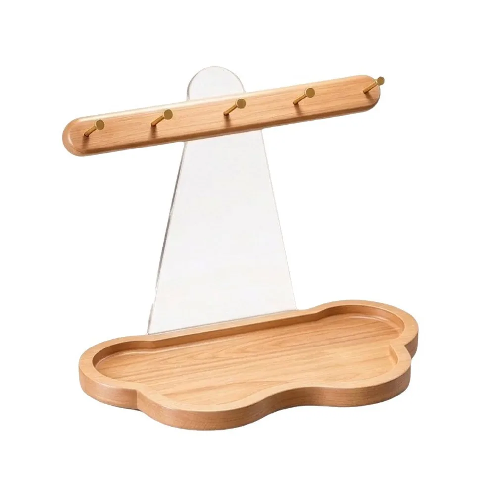 Acrylic Backboard Wooden Key Holder Cloud Shape Tray with Hook Entryway Key Organizer Large Capacity Watch Jewelry Organizer