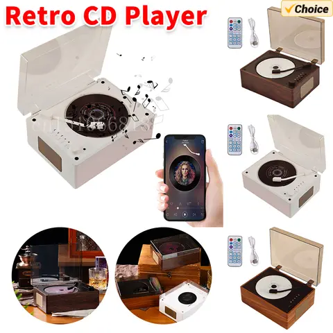 Retro CD Player Rechargeable Wireless Bluetooth 5.0 Speaker Portable Home Music Player USB 3.5mm AUX Desktop CD Player for Phone