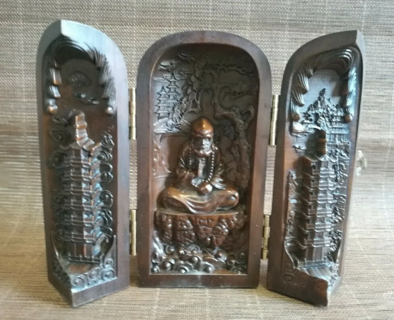 Китайский старый самшит ручной работы буддизм Бодхима Пэгода статуя фигурка коробка подарок