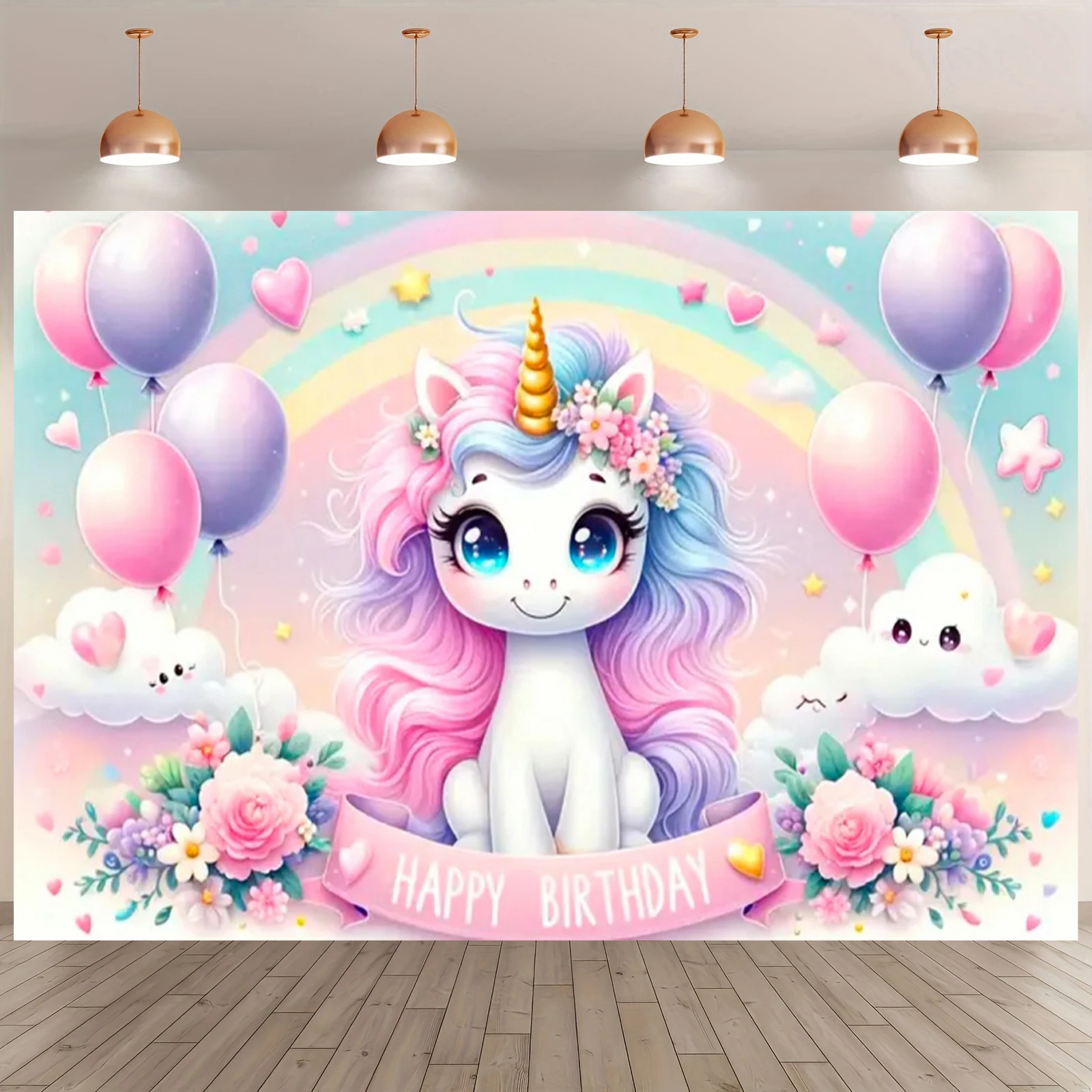 Rosa 3D Einhorn Hintergrund Mädchen Geburtstag Party Kuchen Tischdekoration Lieferungen Banner Baby Taufe Geschenk Fotografie Requisiten – Detail 6