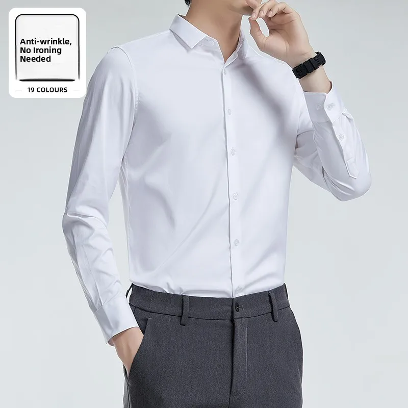 

Long Sve Fce Lined Busin Casual irt Men's Autumn Winter Iron Free Stand Fit Polyester Blend Comfortable irt