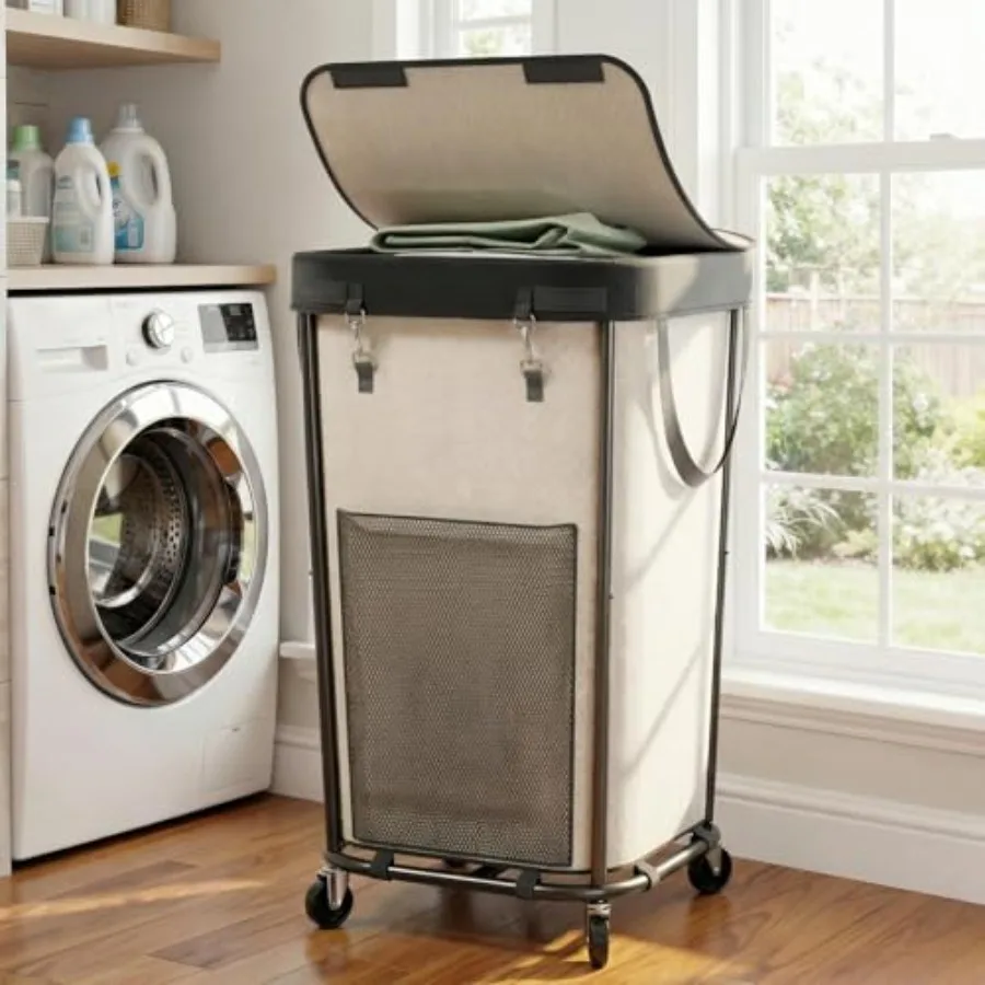 

Laundry Basket with Lid and Wheels Rolling Laundry Basket Removable Laundry Bag Design for Daily Use in Bathrooms and Laundry R