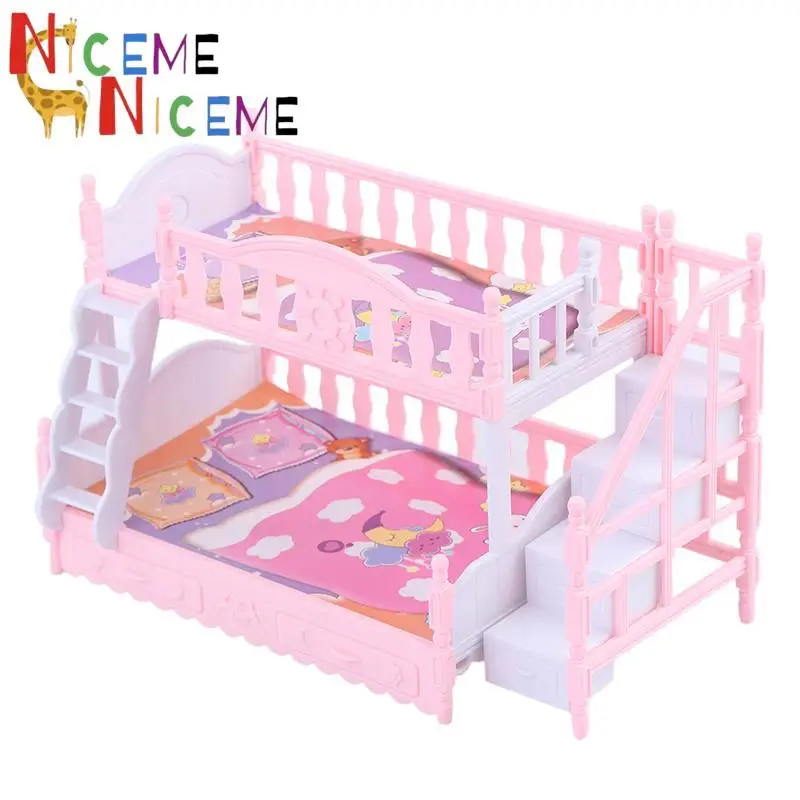 1PC  22 * 11.5 * 14 cm Doll Toy Furniture European Style Bunk Bed Double Bunk Bed Girl Birthday Toy