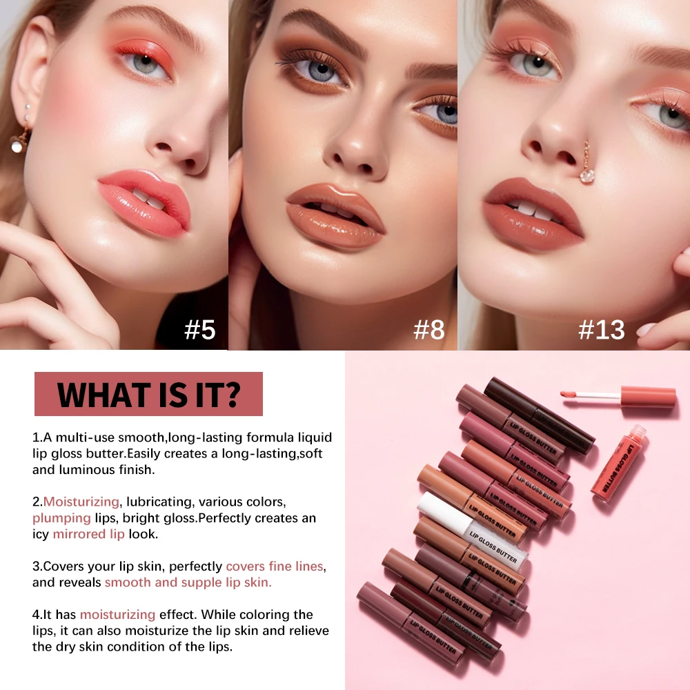 8ml Boter non-stick Cup Gloss Lipgloss Hydraterende Spiegel Lipgloss Blijvende Kleur Lip glazuur Dye Lip vloeibare Make-Up Voor Vrouwen
