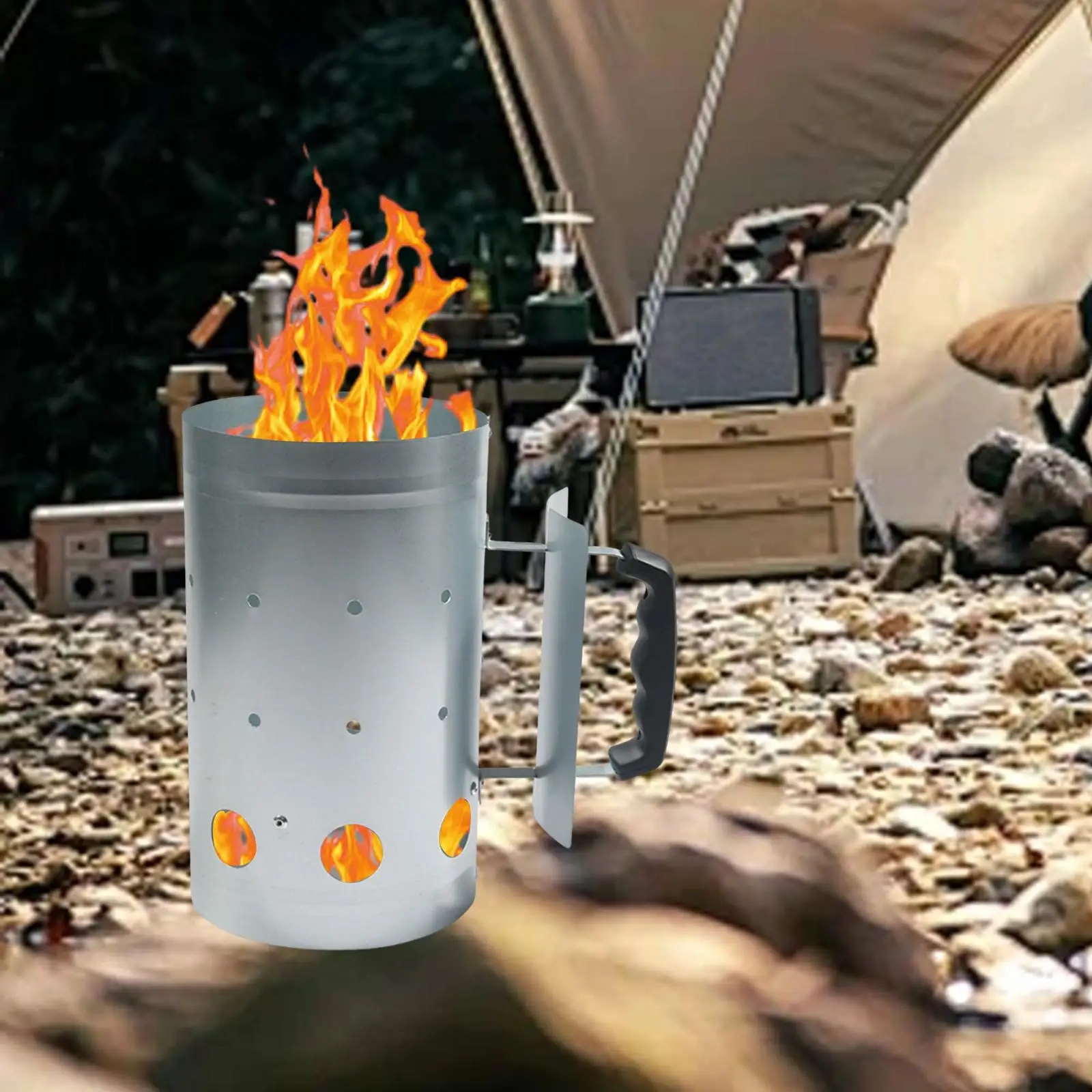 

Chimney Starter Charcoal Bucket with Handle for Outdoor BBQ Cooking