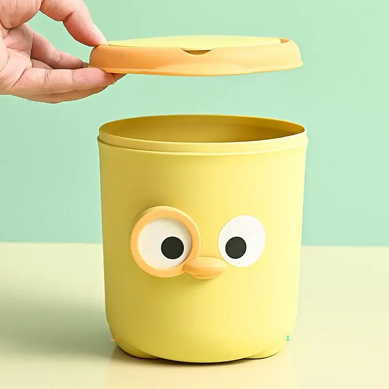 Cute Small Trash Can Mini Desk Trash Can Bird Eyes And Beak Design Waste Garbage Bin With Lid For Home Kitchen Vanity Tabletop