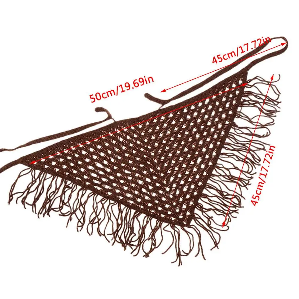 Jilbab Bunga Rajutan Berongga Mode Syal Rambut Segitiga Rumbai Bohemian Rok Setengah Bersabuk Musim Panas Pembungkus Syal Rambut Berlapis