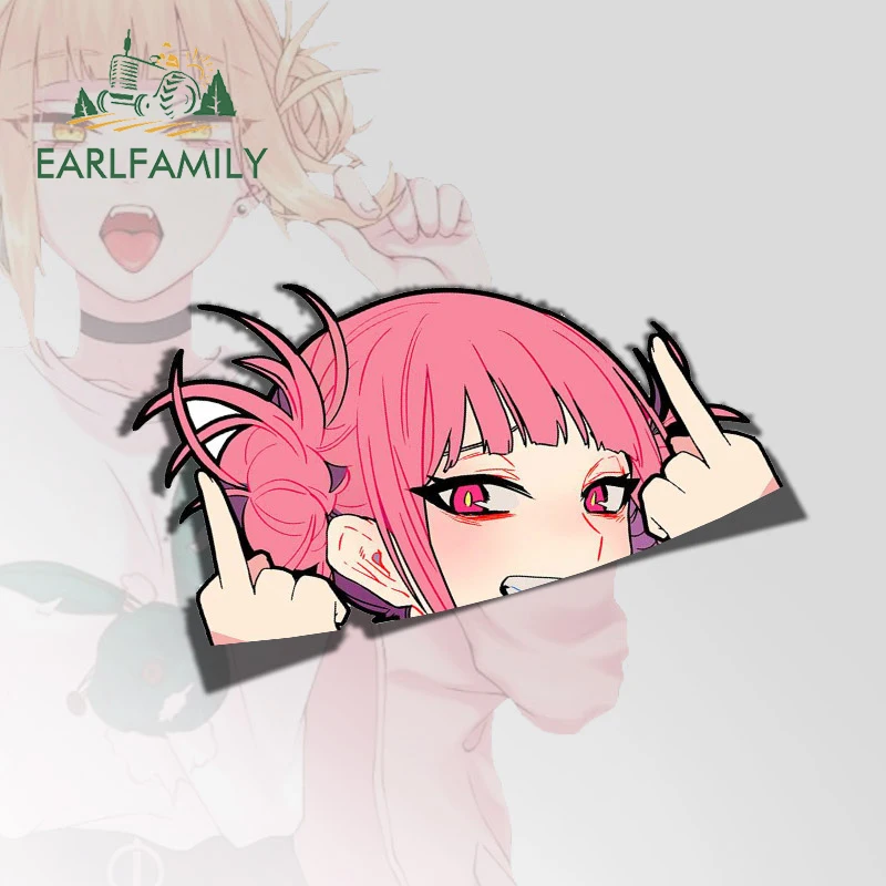 

EARLFAMILY 13cm x 8.3cm for Himiko Toga Middle Finger Car Sticker Vinyl Waterproof Decal Creative Windows Car Goods Decoration