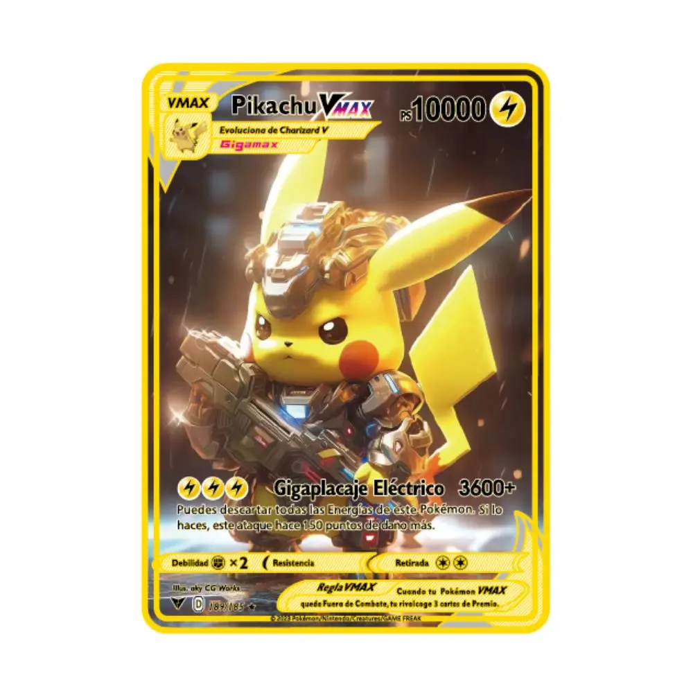 Tarjeta Pok é mon de Metal en español, tarjeta Iron, Mewtwo, Pikachu, GX, Charizard, VMAX, novedad 2024