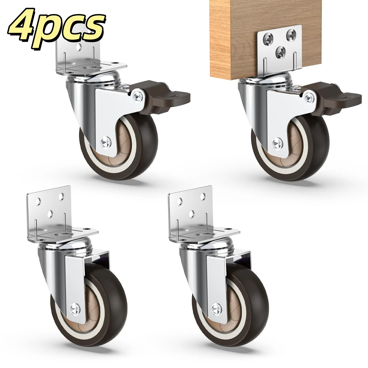 4Pcs L Type Furniture Casters Wheels Soft Rubber Swivel Caster Quite Roller Wheels for Trolley Baby Crib Bed Wheels Accessory