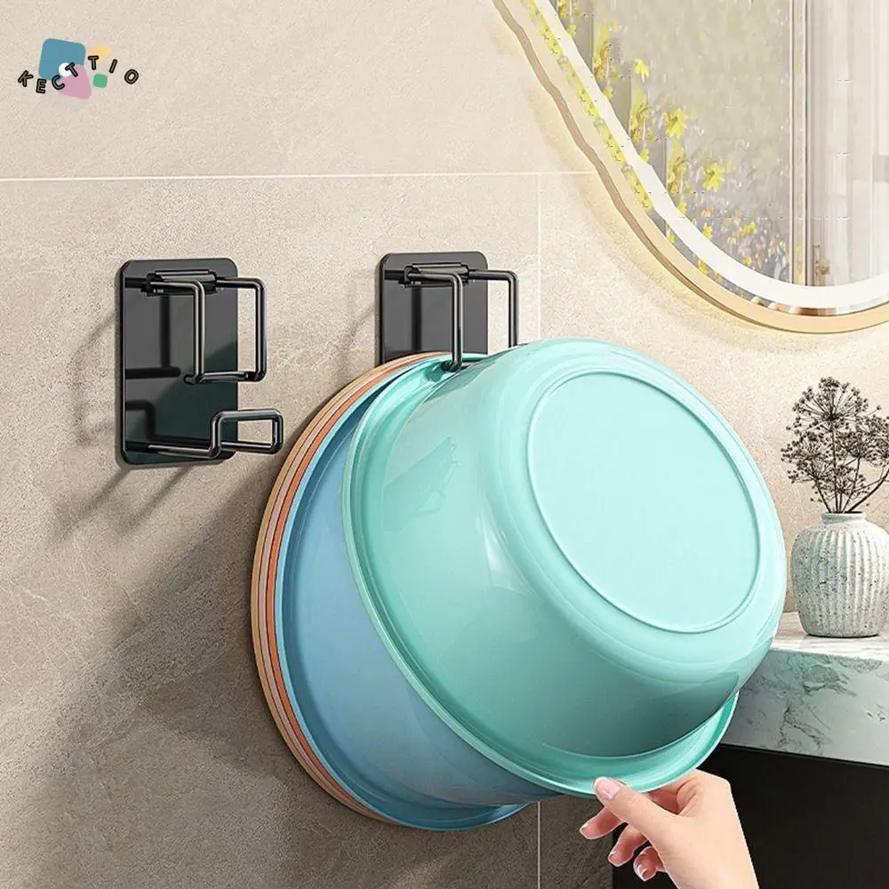 Estante versátil para lavabo de acero inoxidable, soporte para lavabo negro sin taladro, gancho de almacenamiento ajustable para ahorro de espacio para el hogar