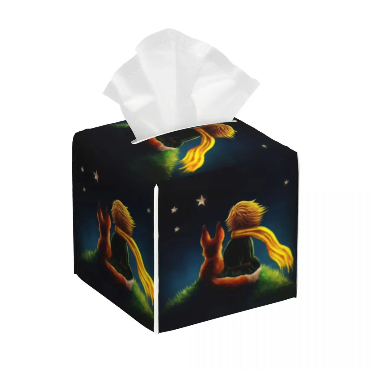 Custom The Little Prince Fiction Facial Tissue Box Cover Square France Fairy Tale PU Leather Tissue Box Holder for Car Home