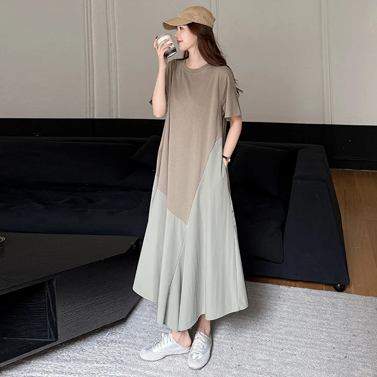 

Summer 2026 New plus Size Long A-Line Dress with Patchwork Irregular Hem Short Sleeve Women's Ethnic Costume Stage Costume