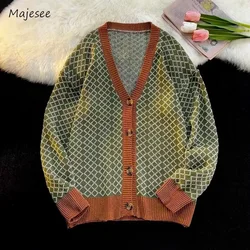 Plaid Cardigans Men Popular High Street Leisure Korean Style V-neck All-match Daily Spring Autumn Male Knitwear Prevalent Chic