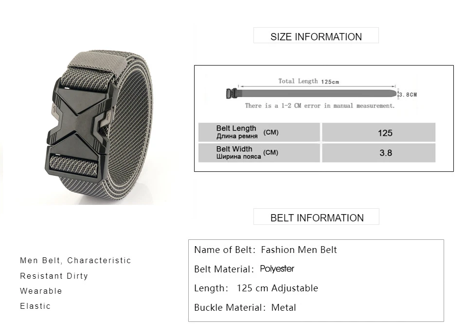New Quick Release Metal Pluggable Buckle Tactical Belt Breathable Elastic Military Belts For Men Stretch Pants Waistband Hunting