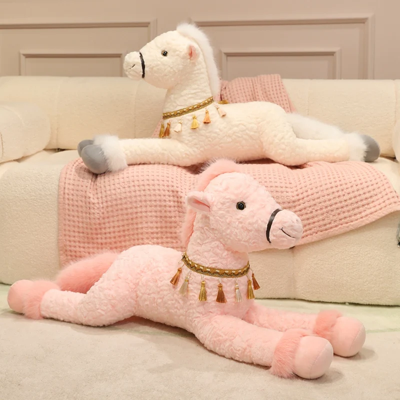 90CM Giant Angel Horse Plush Toys Soft Stuffed Animal Doll Lying White Pink Brown Horse Plushie Pillow For Sofa Home Decoration
