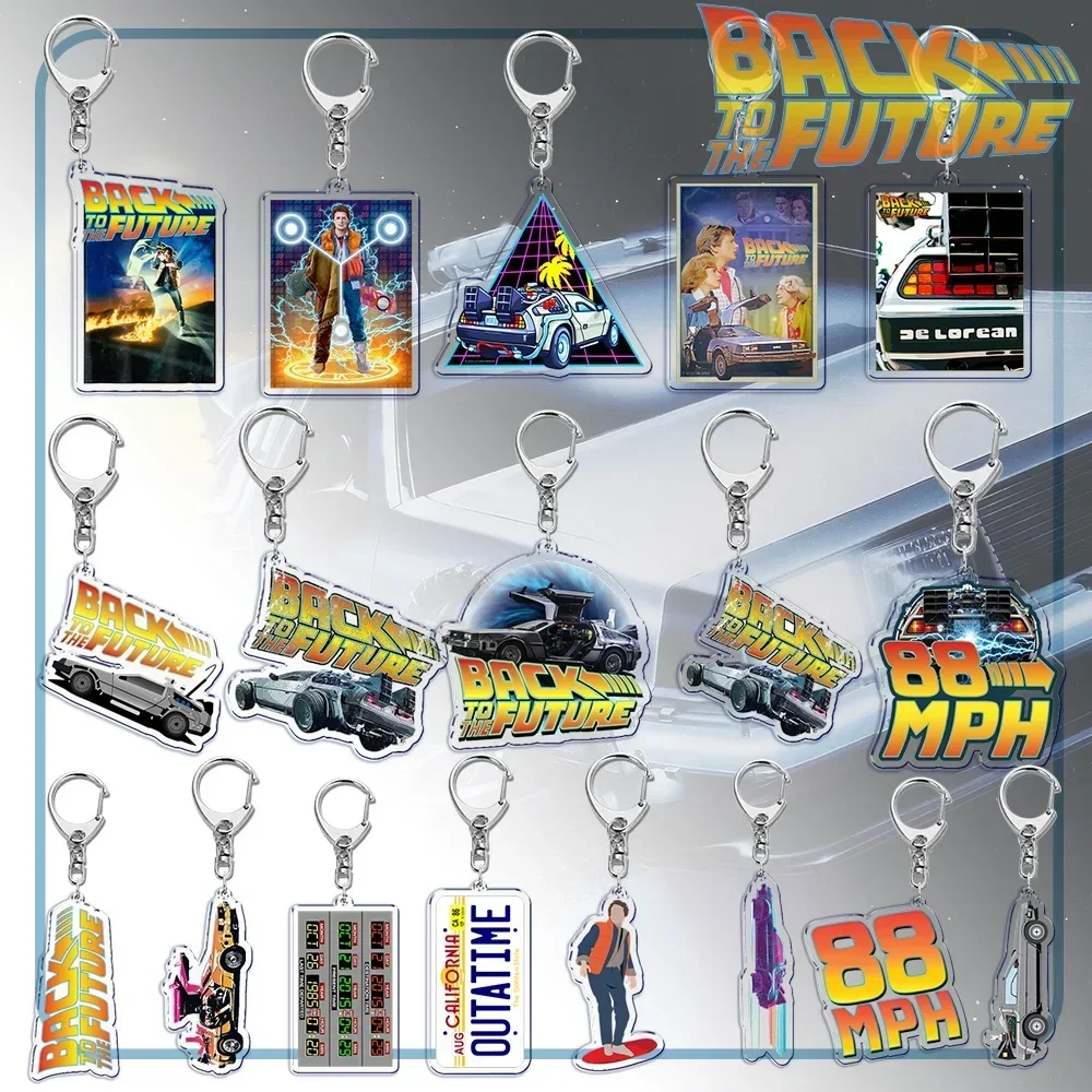 Movie Back To Future Keychain for Accessories Bag Art Vintage Pendant Key Chain Ring Love Pug Keychains Jewelry Christmas Gift